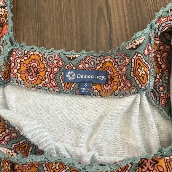 Democracy Boho Smocked Crop Top Peasant Blouse Festival Earthy Cottagecore S - Picture 4 of 5